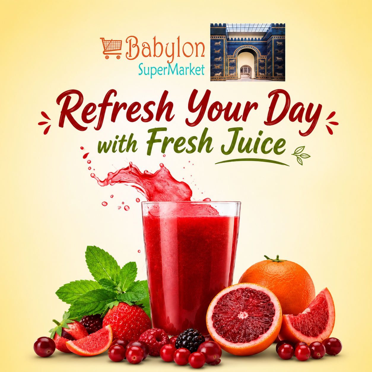 Fresh smoothies and juices at Babylon Supermarket fruit bar